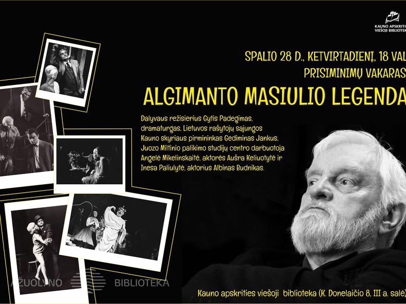 Prisiminimų vakaro "Algimanto Masiulio legenda" plakatas