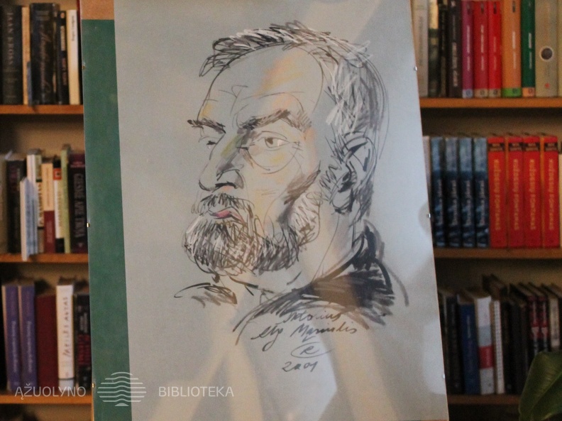 Grafiko Romualdo Čarnos pieštas Algimanto Masiulio portretas. 2001 m.