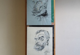 Grafiko Romualdo Čarnos piešti Algimanto Masiulio portretai. 2001 m.