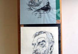 Grafiko Romualdo Čarnos piešti Algimanto Masiulio portretai. 2001 m.