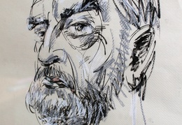 Grafiko Romualdo Čarnos pieštas Algimanto Masiulio portretas. 2001 m.