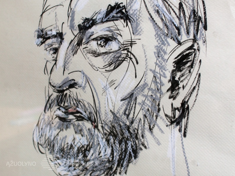 Grafiko Romualdo Čarnos pieštas Algimanto Masiulio portretas. 2001 m.